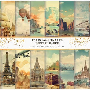 17 papiers peints numériques de voyage vintage | Arrière-plans esthétiques d'aventure rétro | Designs de cartes postales et de cartes du vieux monde pour téléphones et ordinateurs de bureau