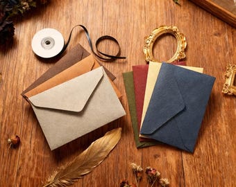 Sobre de lino vintage, 6,3 x 4,45 pulgadas, cartas de respuesta, sobre sellado con cera, tarjeta de regalo/carta de invitación/tarjeta de felicitación/tarjeta de invitación de boda