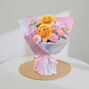 Handgemaakt gehaakt boeket, zonnebloemboeket, jubileum/verjaardagscadeau, Valentijnsdagcadeau, lerarendagcadeau, cadeaus voor moeder