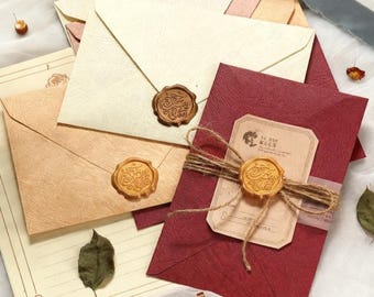 Tree patterned envelope, Retro creative lacquer seal sealed envelope, Wedding invitation letter,Wax Seal Stamp Envelope