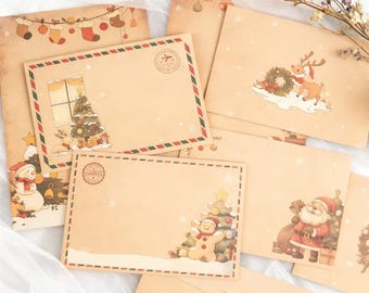 Jultema kuvertpappersset, Brev/Inbjudan, Julklapp, Snögubbe/Hjort/Jultomten/Julgran, Vaxsigillkuvertstämpel