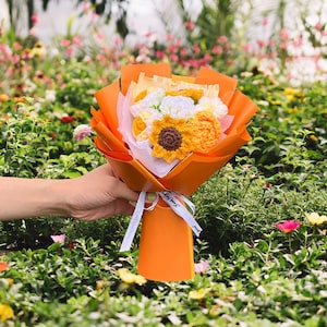 Handgemaakt gehaakt boeket, roos/zonnebloemboeket, jubileum/verjaardagscadeau, Valentijnsdagcadeau, lerarendagcadeau, cadeaus voor moeder