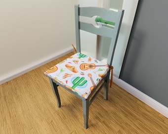 Cojín de silla de herencia mexicana: cojín de asiento personalizado hecho a mano con lazos