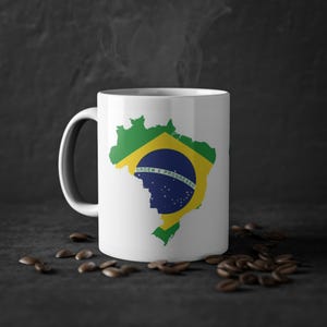 Tasse mit Brasilien-Pride-Motiv, 325 ml Kaffeetasse, Brasilien-Karten-Design, perfekt für Brasilien-Liebhaber, einzigartiges Geschenk für die Feiertage
