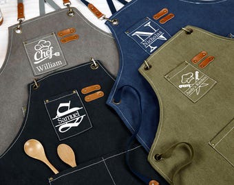 Personalisierte Leinwand Schürze, kundenspezifische Leinwand Werkstatt-Schürze, Barkeeper-Schürze, Küchenschürze Für Ihn, Grillschürze, Weihnachtsgeschenk, Opa Geschenk.