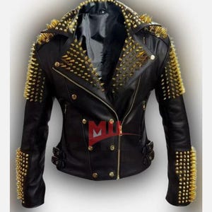 Handmade Men’s Black Leather Jacket – Heavy Metal Spiked & Studded Punk Rock Biker Fashion Coat-Custom Punk Rock Fashion Made to order