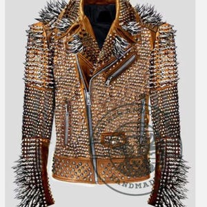 Handmade Men&#39;s Handmade Heavy Metal Studded Spiked Jacket, Punk Rock Leather Jacket, Custom Vintage Coat, Made to order