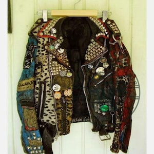 Handcrafted Men’s Biker Leather Jacket – Multicolor Pin Badges, Studded & Patched Punk Rock Style – Custom Goth, Men Fashion, Made to order