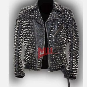 Handmade Men’s Brando Leather Jacket – Full-Length Black Punk Rock Coat with Spikes & Studs – Gothic Biker Fashion, Men Fashion