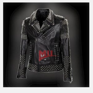 Handmade Men’s Black Leather Punk Jacket – Spiked & Studded Genuine Leather Coat – Unique Stylish Biker Rock Fashion Made to order