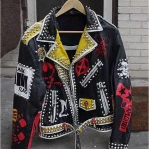 Herren Silber Nieten Punk Biker Jacke - Handgefertigter Steampunk Ledermantel - Personalisierter Rock, Gothic, Festival-Mode, auf Bestellung gefertigt