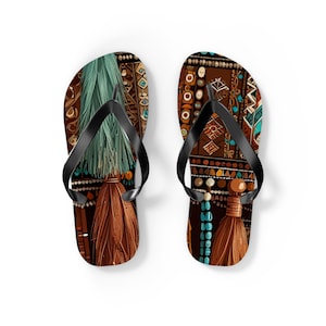 Boho Chic Flip Flops, Summer Footwear, Tassel Sandals, Bohemian Beach Shoes, Hippie Flip Flop, Vacation Slippers