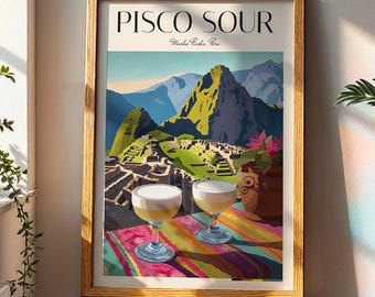 Pisco Sour Machu Picchu Art Print, Peruvian Kitchen Decor