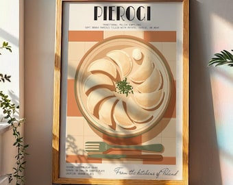 Poland Pierogi Art Print, Rustic Kitchen Decor, Vintage Polish Food Poster