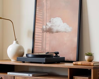 Japandi Pink Cloud Wall Art Print, Calming Above Bed Decor, Relaxing Living Room Decor
