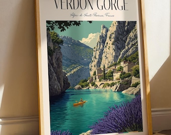 Verdon Gorge Poster, France Landscape Art Print, Gorges du Verdon Wall Art, French Travel Decor, Rustic Mountain Print