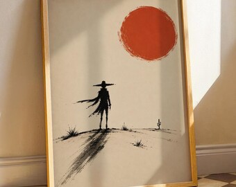 Burnt Orange Sunset Cowboy Lover Print, Western Home Decor Print, Southwestern Housewarming Present