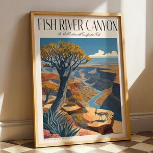 Fish River Canyon-affisch, Namibia landskapskonsttryck, afrikansk ökenväggkonst, rustik kanjondekor, vintage reseaffisch, Namibia-tryck