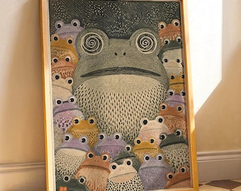Maximalist Frog Art Print, Quirky Toad Wall Art, Dopamine Decor, Surreal Animal Poster