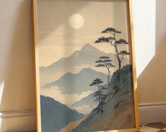 Zen Wall Art, Japanese Mountain Lake Print