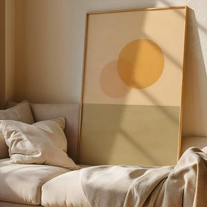 Japandi Style Abstract Art in Peach & Golden Tones | Minimalist Earth Tone Art with Overlapping Circles | Japandi Aesthetic Decor