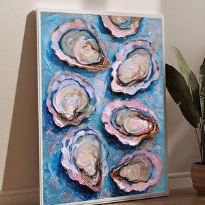 Oyster Shell Wall Art With Lemon | Coastal Kitchen Decor | Impasto Oil Painting Print | Cocktail Wall Art | Beach Kitchen Poster