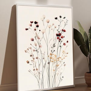 Boho Botanische Wandkunst - Wildblumen Linie Zeichnung Druck - Erdfarbenes Blumen Poster - Getrocknete Blumen Kunst - Neutrales Wohndekor - minimalistisch