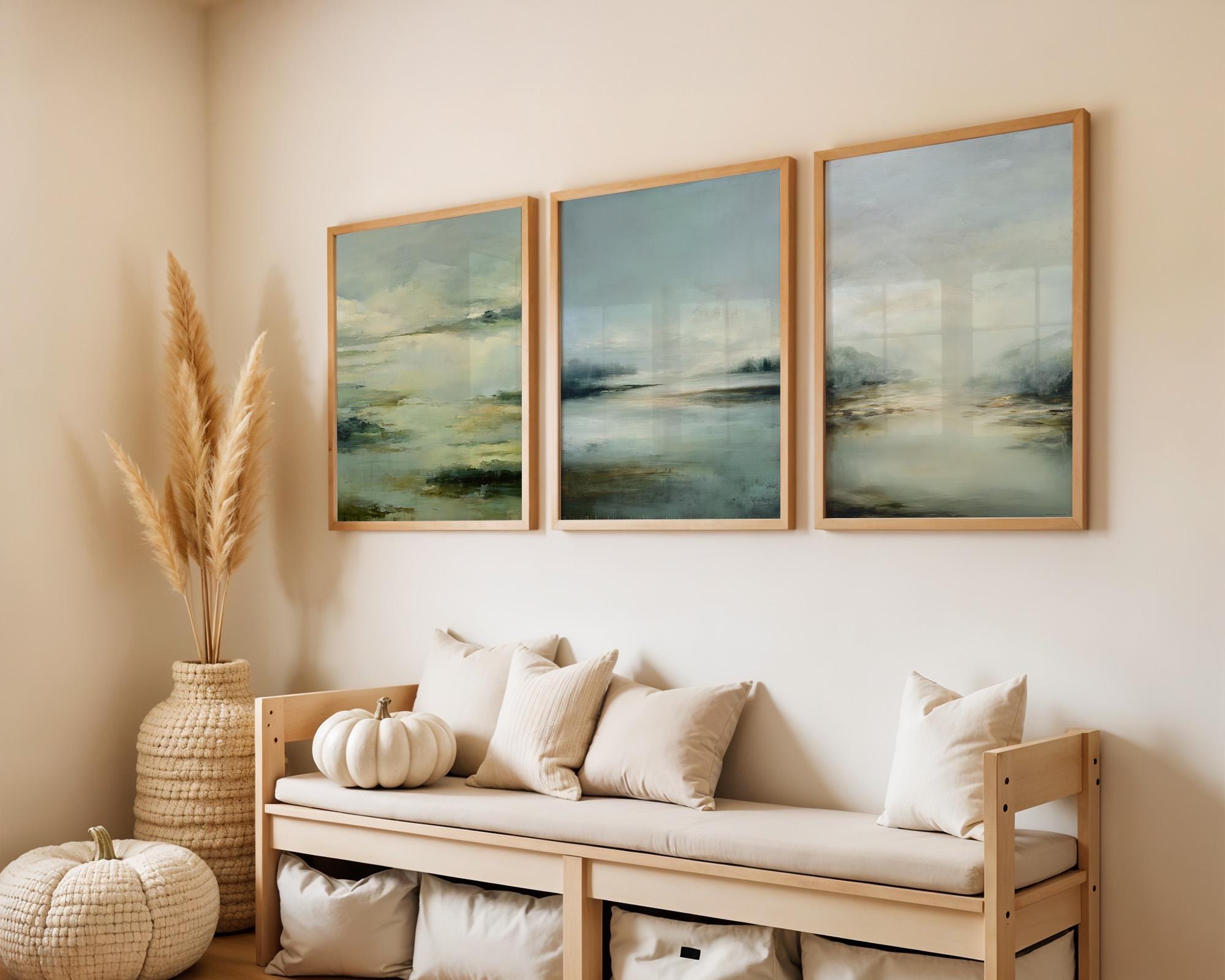 Sage Green Japandi Wall Art, Set of 3 Minimalist Prints, Flying Birds ...