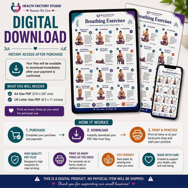 Relaxation Plan.pdf Breathing Exercises Printable PDF | Mindfulness Breathing Poster ...