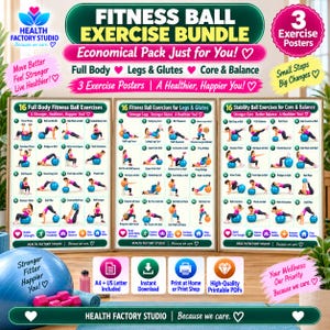 48 Stability Ball Exercises Bundle, Full Body, Legs, Glutes, Core (PDF Download)