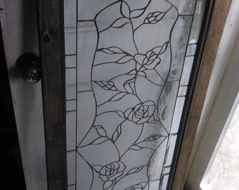 Vintage Rose Leaded Stained Glass Window