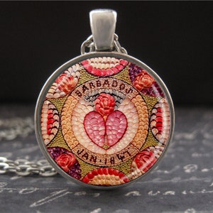 Sailor&#39;s Valentine Antique Shell Art Necklace Hand Crafted Barbados 1847 Pendant Maritime Folk Art Jewelry Gifts for Women