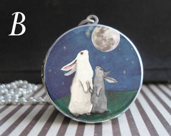 I Love You to the Moon & Back Bunny Locket for Boy or Girl Custom Family Photo Rabbit Necklace Separation Anxiety Aids Back to School Gift