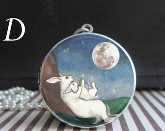 I Love You to The Moon & Back Personalized Bunny Locket Custom Photo Mother Daughter Kids Rabbit Necklace Love Filled Easter Basket Stuffers