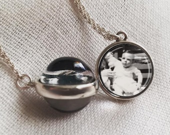 Dainty Silver Glass Globe Custom Photo Necklace Charm Pendant Personalized Christmas Gifts ideas for Women Mom Jewelry Mothers Day Daughter