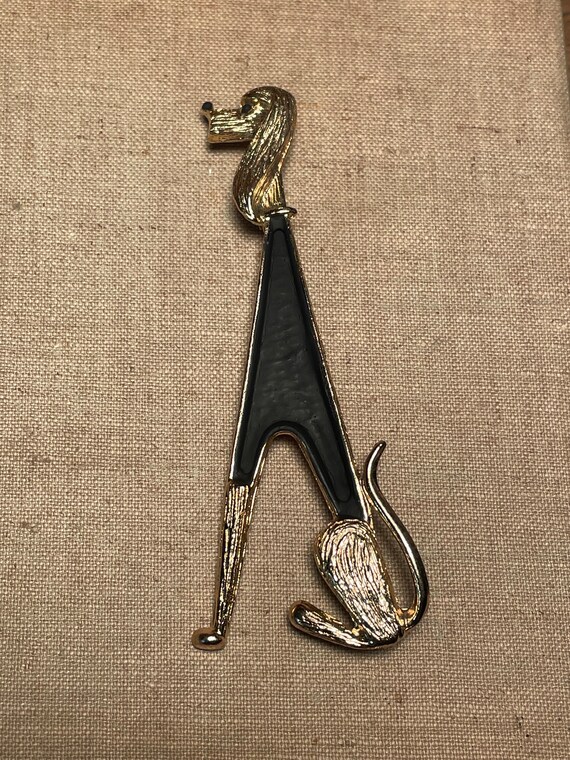Grande Broche Fantaisie Chien Lévrier Afghan - Dorée - Occasion Bon État
