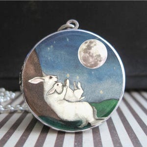 I Love You to The Moon & Back Personalized Bunny Locket Custom Photo Mother Daughter Kids Rabbit Necklace Love Filled Easter Basket Stuffers