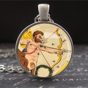 Boogschutter ketting geboortemaand sieraden sterrenbeeld cadeaus voor hem of haar ronde zilveren glazen hanger ketting vintage sterrenkaart boogschutter centaur kunst