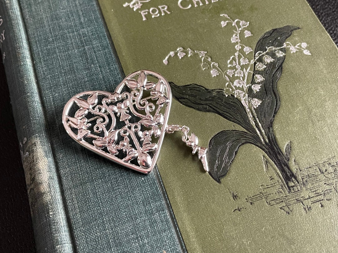 Vintage Filigree Heart Pin Flower Fairy Brooch Faery Charm Silver Gold ...