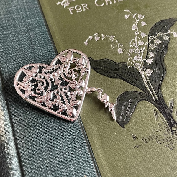 Vintage Filigree Heart Pin Flower Fairy Brooch Faery Charm Silver Gold Finish Vintage Estate Jewelry Signed Danecraft Cottagecore Aesthetic