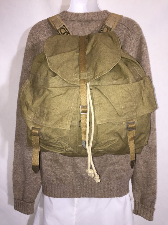 Vintage Military Rucksack Canvas Backpack Vegan Ba