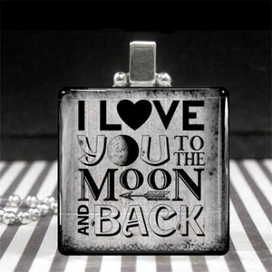 Collier Je t&#39;aime sur la lune et le dos Bijoux Pendentif Cadeau d&#39;anniversaire pour femme Fille Doux souvenir sentimental Noir Gris Argent