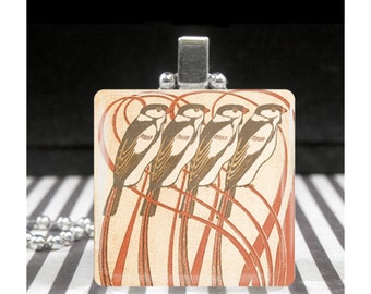 Birds Pendant Necklace Four Finches Art Nouveau Glass Tile Jewelry Designs by Ever & Anon Friendship Gifts Friends Family Gifts for Women