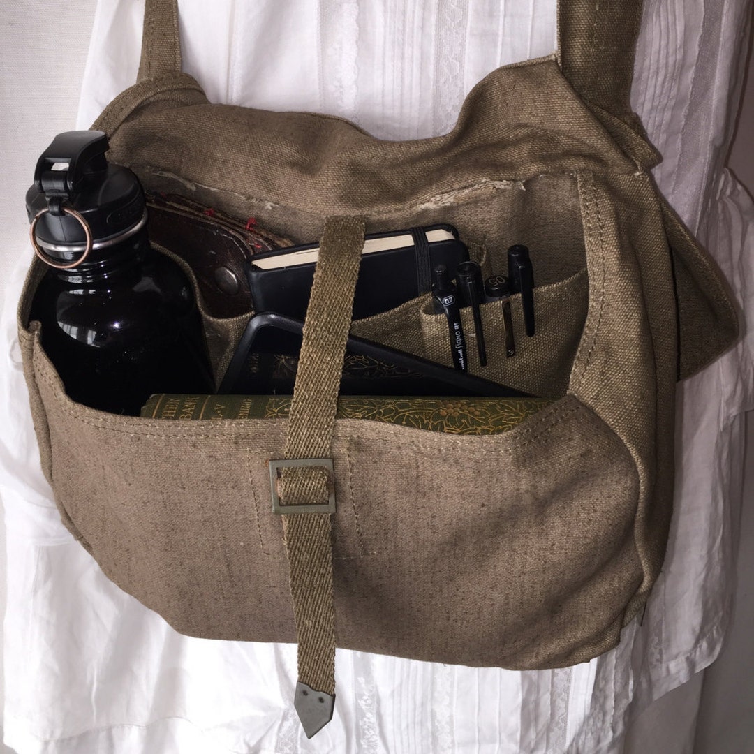 Men's Vintage Canvas Leather Satchel School Military Messenger Shoulder Bag  Travel Bag - Army Green 