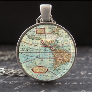 Donkere en lichte academische sieraden vintage kaart ketting wereldbol kunst hanger blauw antiek zilver met ketting hanger wereldreis cadeau