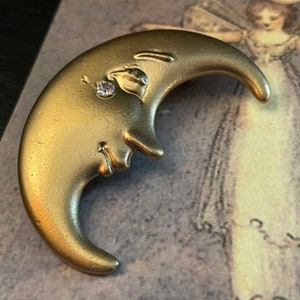 Große Man In The Moon Pin Vintage Brosche Mond Gesicht signiert AJC Gold Ton mit Strass Alte Nachlass Schmuck Geschenke für Frauen Neue alte Lager NOS