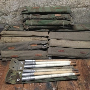 Vintage WW2 Half Shelter Pup Tent Pole & Stake Kit Army Green Military Surplus Bushcraft Gear Emergency Shelter Supplies Camping Army Gifts