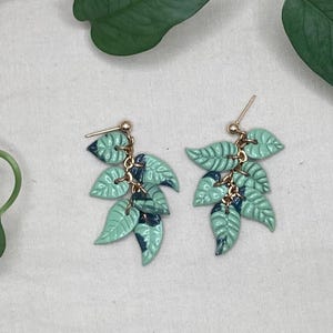 Neon Pothos Leaf Dangle Earrings | Handmade Botanical Jewelry | 24K Gold Plated Posts