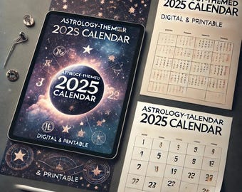 Planificador digital del Zodíaco 2025 / Afirmaciones mensuales y consejos de autocuidado / Calendario imprimible con temática astrológica