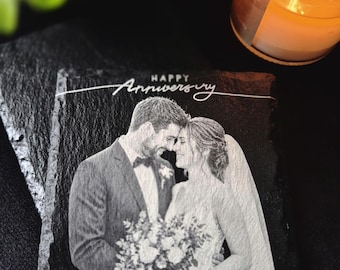 Posavasos de pizarra con foto personalizada / Regalo con foto grabada a medida / Recuerdo familiar con retrato / Regalo conmemorativo para mascotas / Regalo de aniversario único